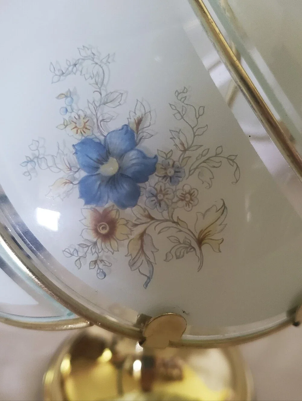 OK Lighting Vtg Glass Swirl 6-Panel Table Lamp Blue Floral Shade Desk Shelf, 11